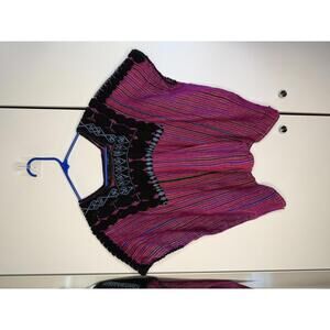 Handwoven Pink and Black Ethnic Embroidered Poncho Top